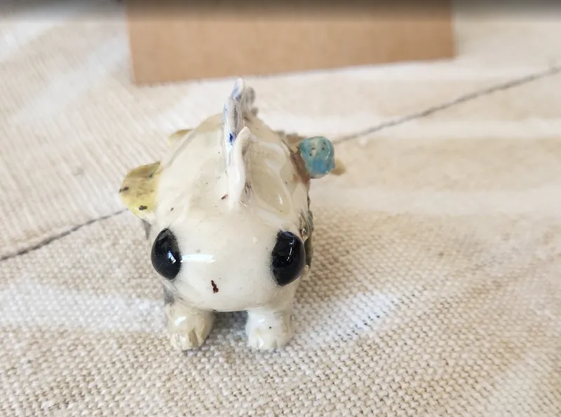 Ceramic fluffy creature sculpture