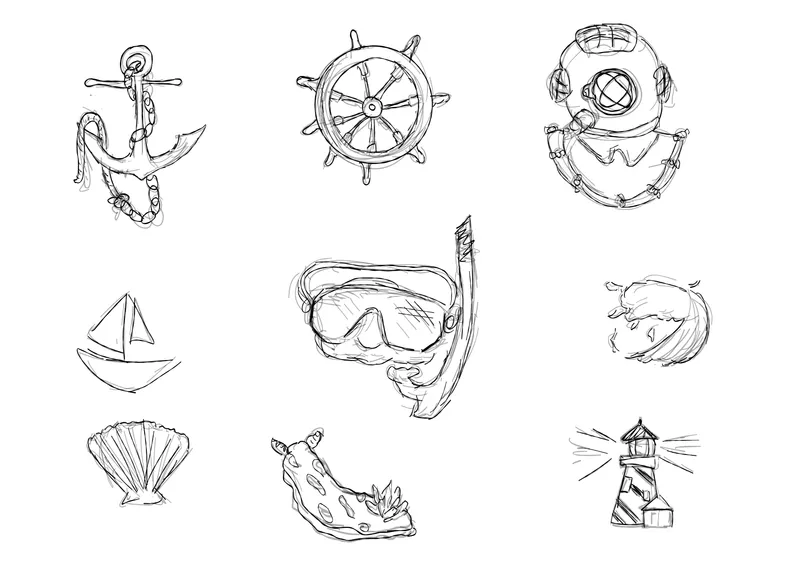 Marine life sketch icons